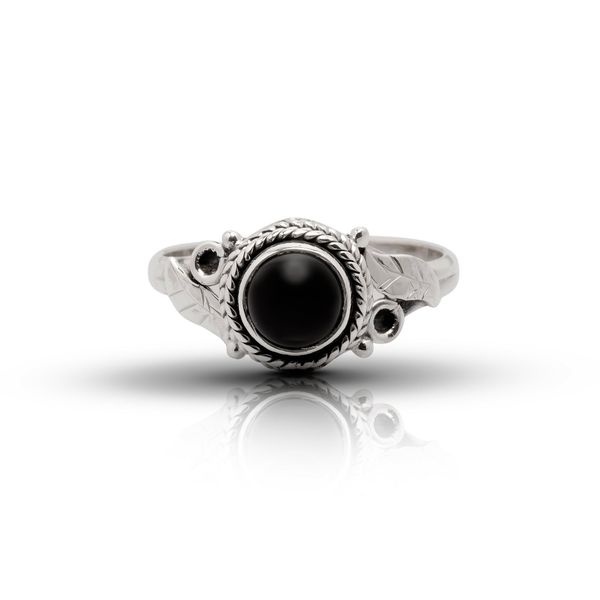 

cluster rings black onyx round stone feather sides ring 925 sterling sier vintage tribal gipsy boho look amxpl, Golden;silver
