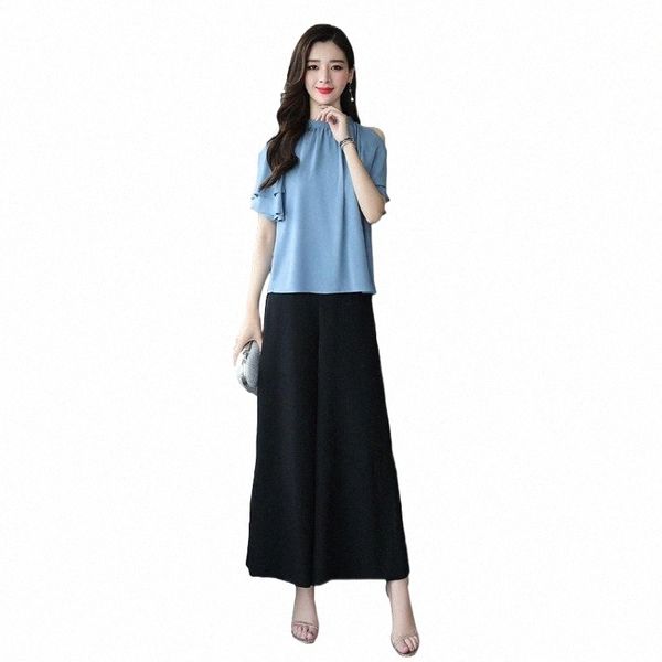 

women's tracksuits women's summer wide leg pants casual comfort solid color suit ankle-length tracksuits u5lc#, Gray