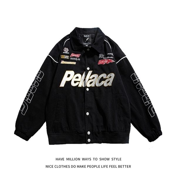

womens jackets race moto cotton denim jacket oversize women es baseball bomber men streetwear stadium coat varsity 220829, Black;brown