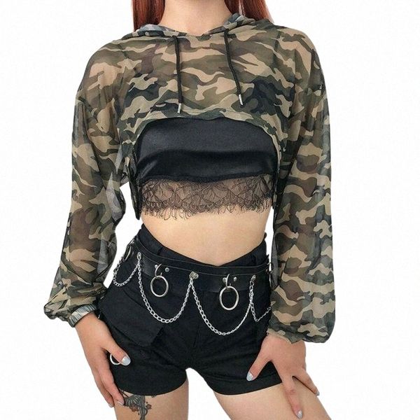 

women's blouses & shirts women's blouses & shirts style women camouflage long sleeve perspective blouse casual with hat see throu, White