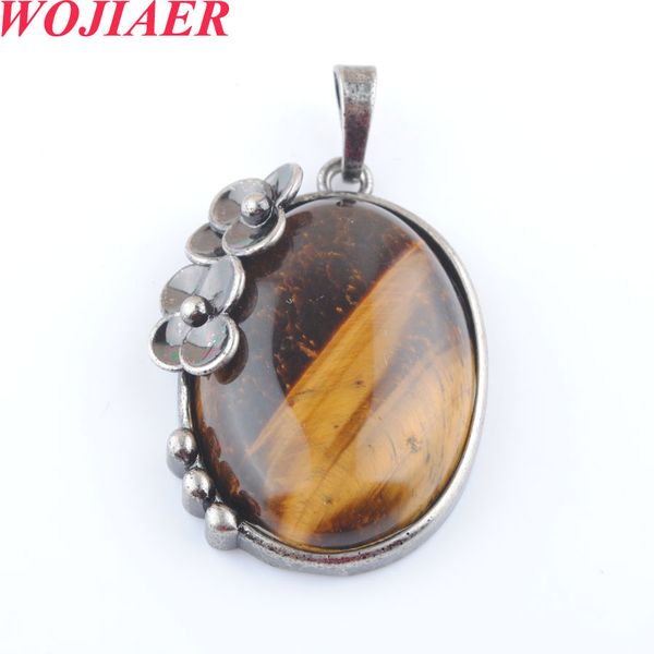 

Women Summer Egg Oval Shape Pendant Natural Tiger eye Stone Crystal Charms Flower for Choker Jewelry Accessories BO911