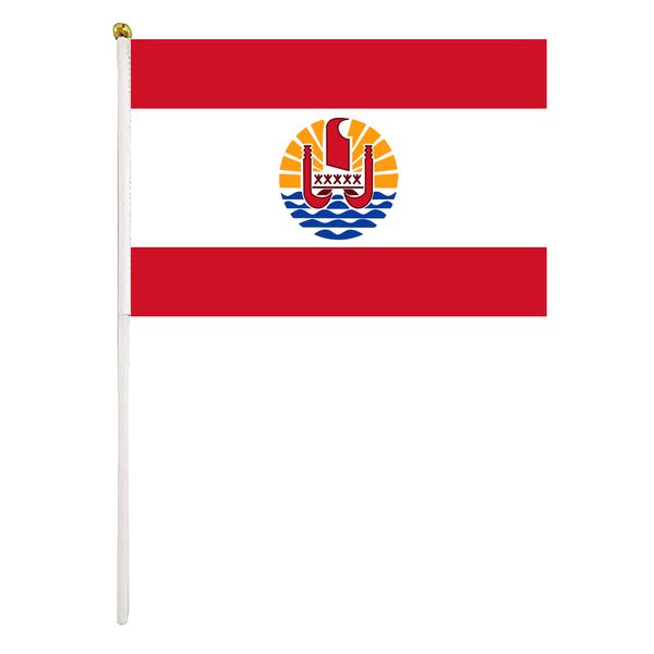 

french polynesia handheld flag 14x21cm mini hand waving flag banner with plastic flagpole for office festival events celebration