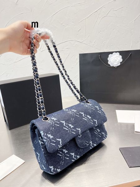 

22ss women's denim flip bags cf bag diamond quilted metal hardware chain mini cross shoulder designer luxury women's handbag