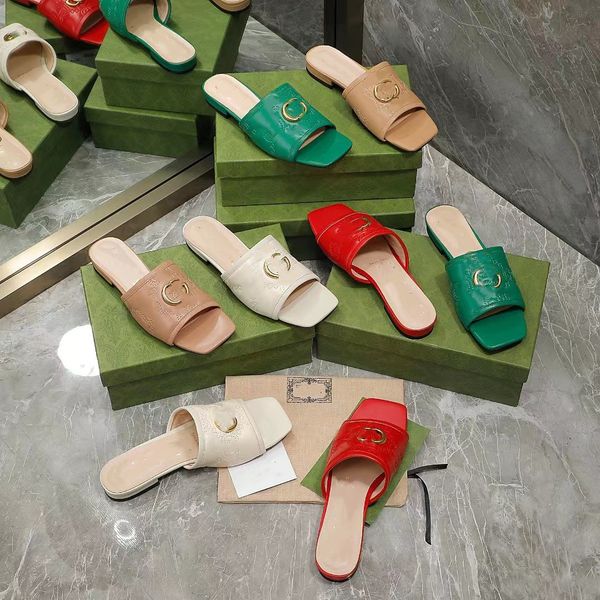 

the latest women's brand sandals in spring and summer of 2022 designer customized jelly color metal button fashion slipper flat heel se, Black