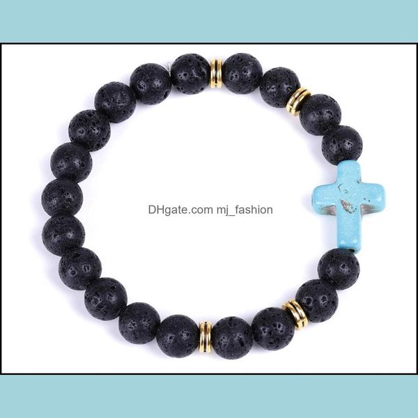 

charm bracelets cross charms lava beads strand bracelets classic 8mm turquoise stone elastic friendship bracelet beach for mjfashion dhznk, Golden;silver