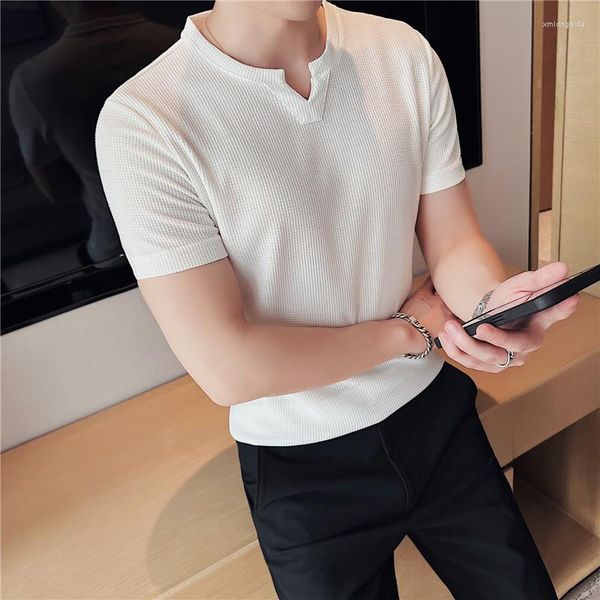 

men's t shirts t-shirts summer waffle mens white elegant stylish clothing retro gentleman knitted blouse british style black, White;black