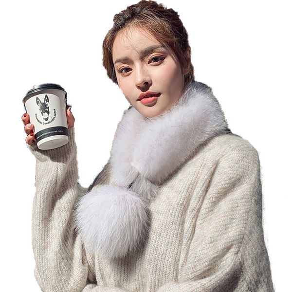 

winter fur scarf women real fox fur warm neckerchief with pompom fluffy soft, Blue;gray