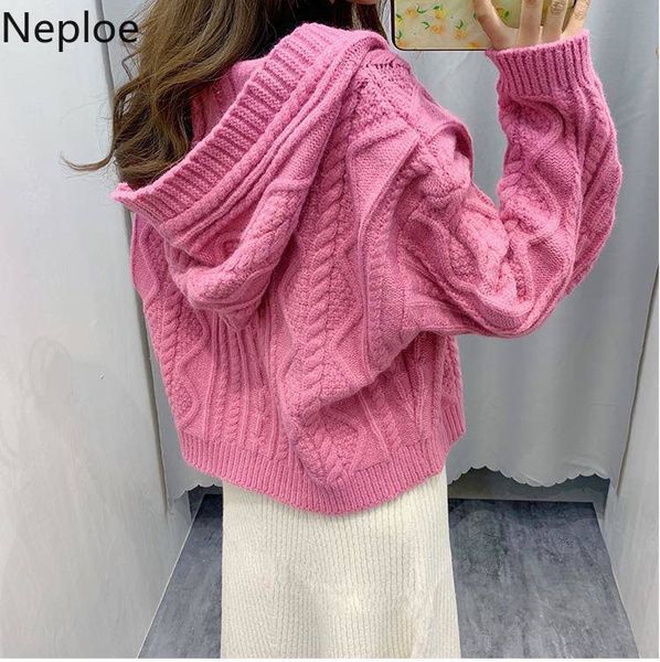 

women's fur faux fur neploe solid cardigans women's autumn winter full sleeve knitted twist hooded sweater slim zipper coat thick, Black