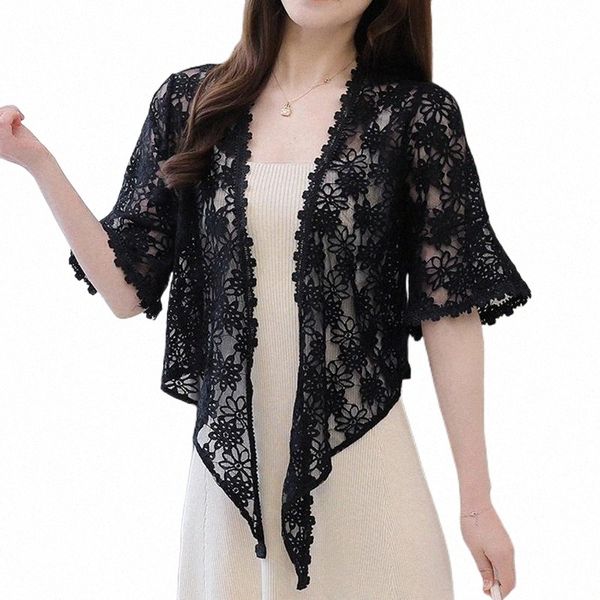 

women's blouses & shirts women's blouses & shirts tingyili irregular hollow out lace cardigan women summer flare-sleeve beige blac, White