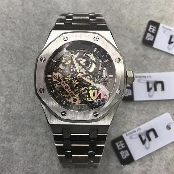 

mens watch sapphire glass 42mm skeleton dial automatic movement solid stainless strap male wristwatches195q, Slivery;brown