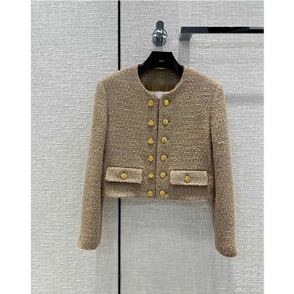 

2022 designer tweed women's jackets long sleeve fashion pocket double button casual coats outwear, Black;brown