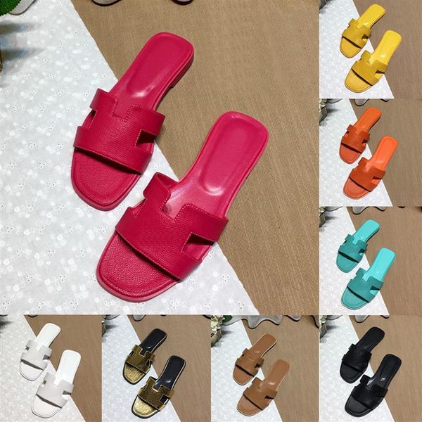 

with box oran sandal designer slides slippers women shoes genuine leather filp flops sandals summer luxury flat slides ladies beac270q, Black