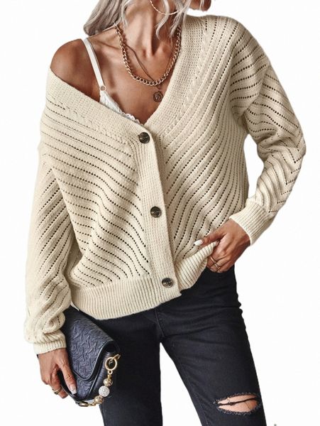 

women's sweaters pointelle knit drop shoulder cardigan o9ha#, White;black