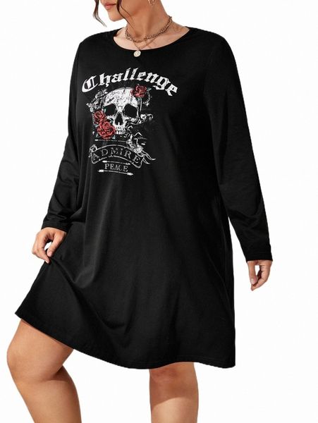 

plus size dresses plus halloween & slogan graphic dress e74x#, Black