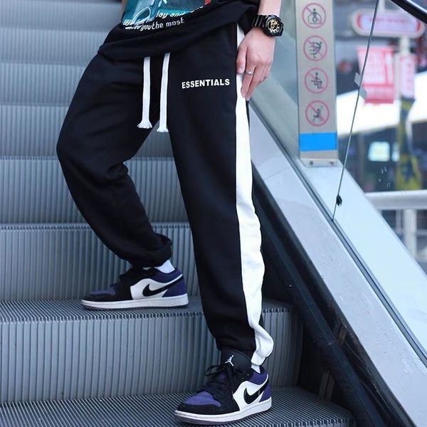 

fashion essentials designer pants bear pant men's double thread high street stripe splicing sports brand, Black