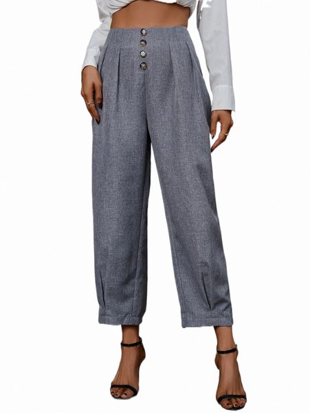 

women's pants & capris button detail fold pleated carrot pants p3xk#, Black;white