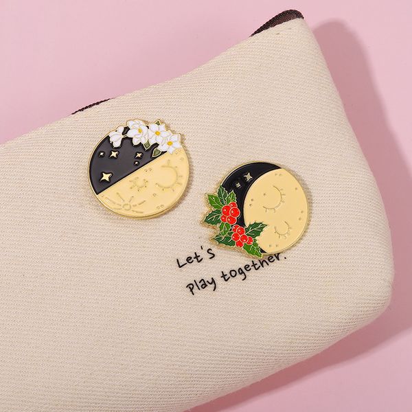

alloy round moon star flowers brooch women buckle enamel clothes corsage badge collar lapel pin european sweater cowboy bag brooches jewelry, Gray