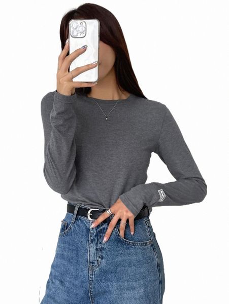 

women's t-shirt dazy letter patched rib-knit tee x2vk#, White
