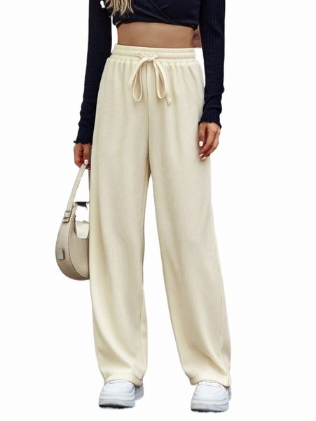

women's pants & capris solid drawstring waist wide leg pants g53m#, Black;white