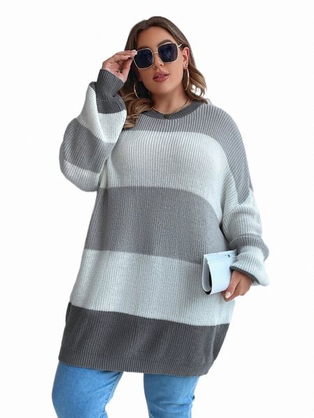 

plus size t-shirt plus colorblock drop shoulder sweater p7in#, Black