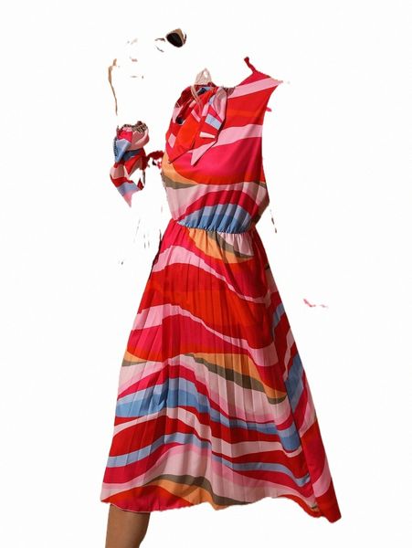

casual dresses allover print tie neck pleated hem dress r0dd#, Black;gray