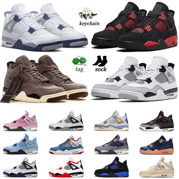 

new jumpman 4 4s authentic og basketball shoes with socks violet ore midnight navy fire red thunder military black cat unions sail green men