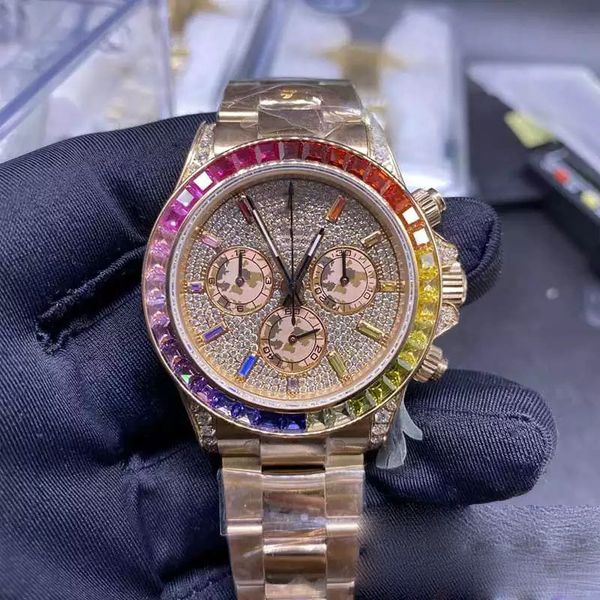 

wholesale quality high automatic 7750 movement watch rose gold case diamond set dial sapphire glass with independent chronograph, Slivery;golden