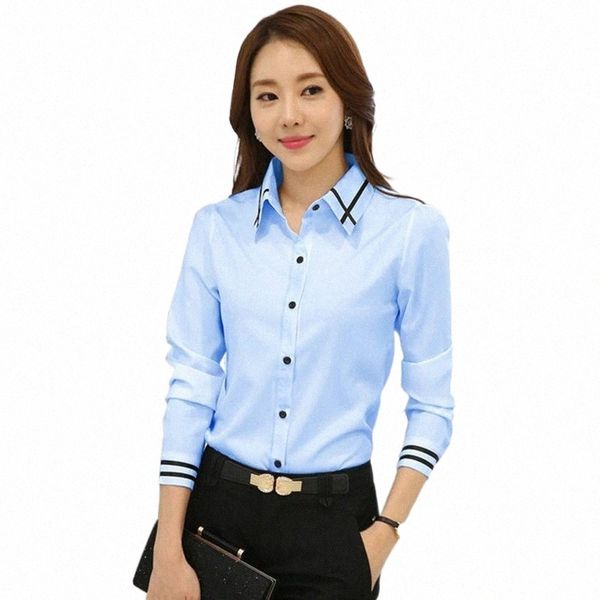 

women's blouses & shirts women's blouses & shirts fashion elegant office lady blouse women casual white blue shirt lapel collar lo