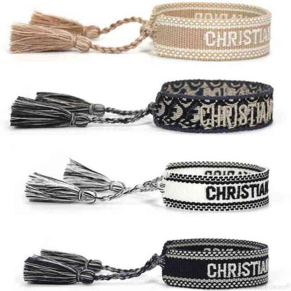 

classic brand fashion jewelry bangles women men handmade cotton signture embroidery bracelet designer woven bangle fabrics luxury bracelets, Black