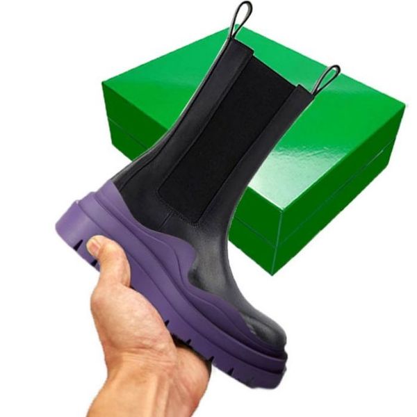 

black/purple women man bottega boots luxury tire lean leather chelsea women's booties men lug platform chunky shoes lady knight low boo