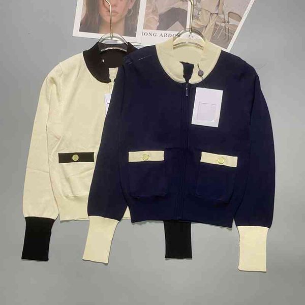 

women's knits tees small fragrance style in early autumn celebrities splicing color contrast round neck knit cardigan slim fit age redu, White