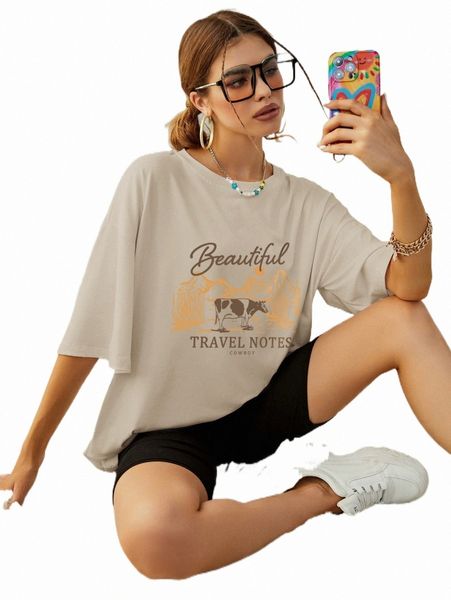 

women's t-shirt letter graphic drop shoulder tee h251#, White