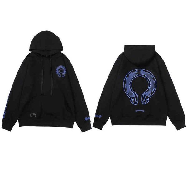 

fleece men's hoodies fleece classic luxury sweatshirts ch brand fashion men woman designer horseshoe sanskrit cross pullover hooded zip, Black