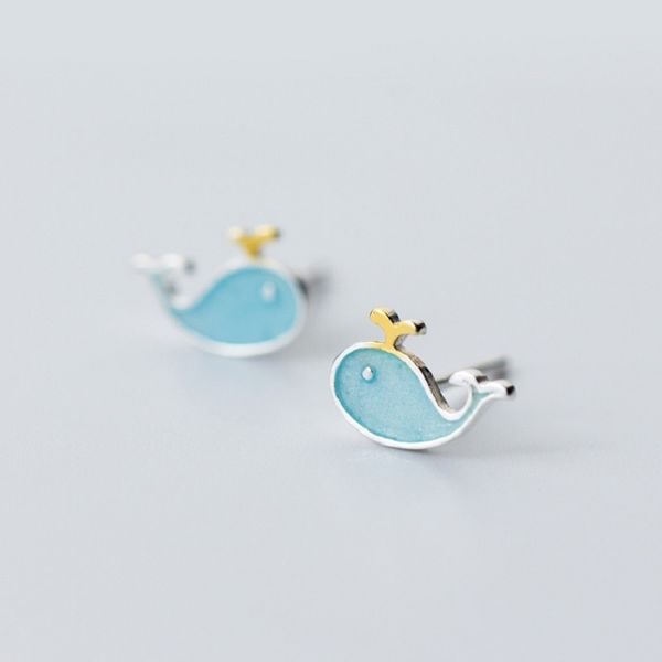 

blue lovely whale stud earrings for girls kids children creative cute marine animals girl jewelry, Golden;silver