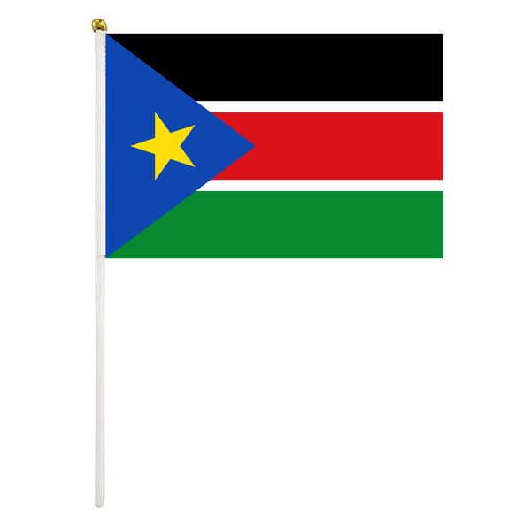 

south sudan handheld flag 14x21 cm polyester mini hand waving flags with plastic flagpoles for festival events celebration