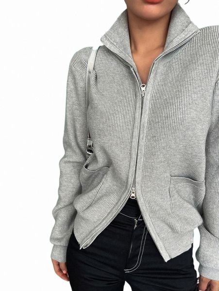 

women's sweaters dazy dual pocket ribbed knit zipper cardigan c422#, White;black