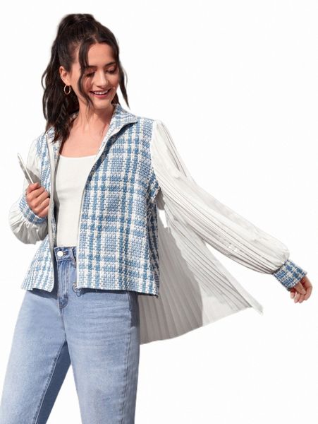 

women's down & parkas plaid high low hem pleated overcoat q6nh#, Black