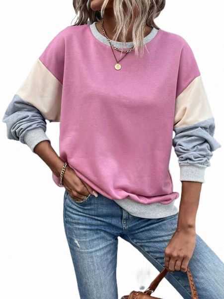 

women's hoodies & sweatshirts colorblock drop shoulder sweatshirt 97fx#, Black