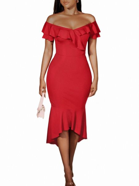 

casual dresses off shoulder ruffle trim high low hem dress e8nl#, Black;gray