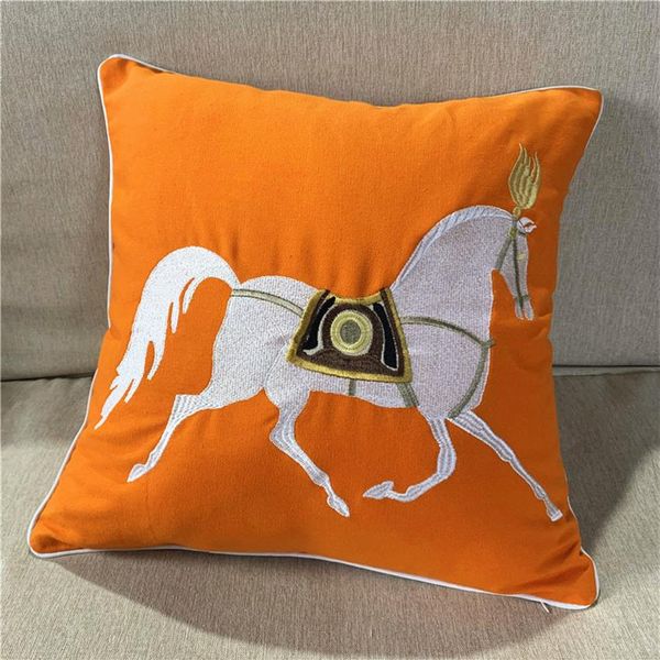 

deluxe embroidery orange red white horse designer pillow case 45x45cm sofa cushion cover canvas home bedding decorative sell by piece237s