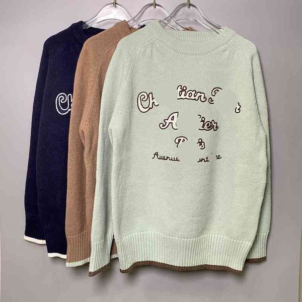 

women's knits tees autumn and winter d classic letter embroidered sweater female avocado coffee color matching cool both men women, White