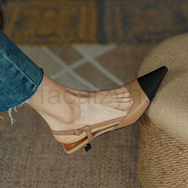 

sandals designer french baotou sandals women's summer low heel middle cat pointed high s elegant hepburn style wrap foot single shoes, Black