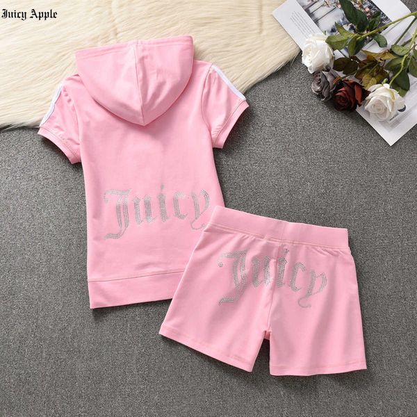 

juicy apple women's tracksuits summer set 2 pieces new round neck letter t-shirt shorts suit women's suit casual outfit sweatshirt, Gray