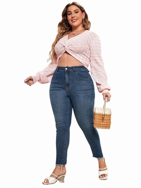 

women's jeans plus high waist frayed hem skinny jeans y5v2#, Blue
