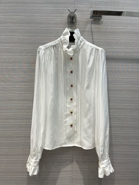 

2022 fashion autumn women's blouses stand collar long sleeve shirt, White