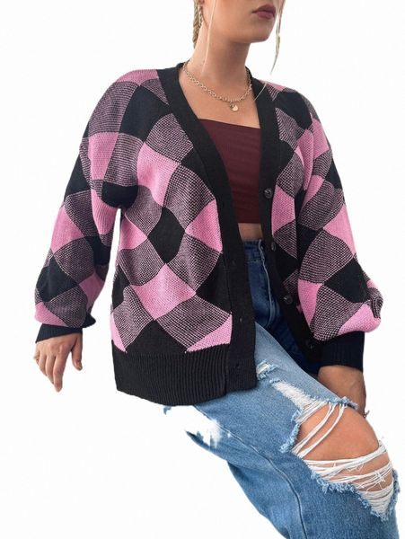 

plus size t-shirt plus buffalo plaid pattern drop shoulder cardigan k9n7#, Black