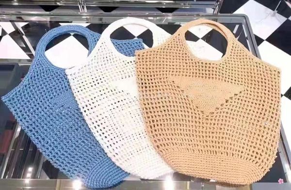 

designer tote shoulder fashion beach bags classic woman summer weave bag triangle logo embroidered lettering famous big handbags purses larg