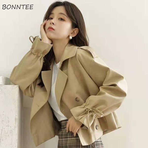 

women's jackets trench women allmatch basic elegant office lady spring solid pockets double breasted korean style streetwear retro ins, Black;brown