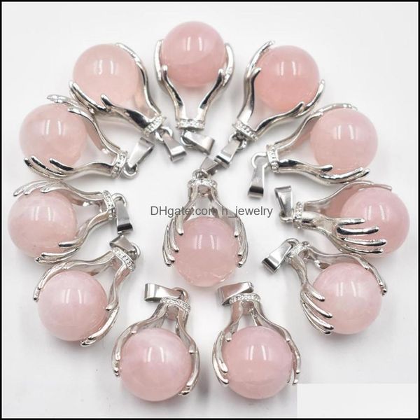 

charms natural rose quartz crystal charms pendant hand hold round ball bead necklaces pendants yoga reiki chakra healing dhseller2010 dhtkb, Bronze;silver