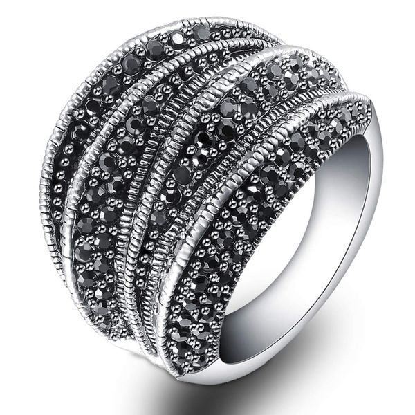 

cluster rings mytys marcasite for women retro black onyx cocktail ring big amley, Golden;silver